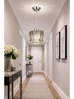 Bohem Aydınlatma Modern Kristal Sarkıt Krom Avize Koridor Antre Uyumlu Şeffaf Kristal Cam