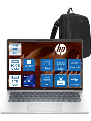 Hp Elitebook 8G1I Intel Ultra7 255H 80GB Ddr5 1tb SSD Intel® Arc™ 140T Gpu Wuxga (1920X1200) IPS 300NIT WIN11PRO Taşınabilir Bilgisayar AD3S5ETP28+ZETTAÇANTA
