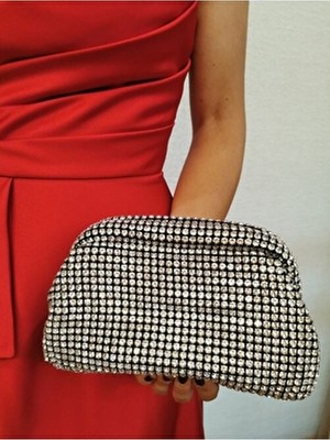 Nazart Kadın Lüks Taşlı Diamond Siyah Abiye Clutch Akrilik Materyal ile Şık Gece Çantası