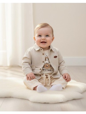 Baby Hola Pilot Tavşan Baskılı Müslin Kumaş Erkek Bebek Üçlü Takım Set Babyhola