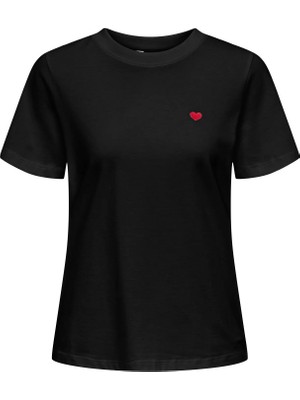 Only Kadın Jdy Bisiklet Yaka Kalp Logolu Siyah T-Shirt - 15298612