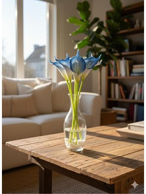 Yasima Yapay 8li Gala Çiçeği Beyaz Mavi Esintili Özel Gün ve Ev Dekorasyonu