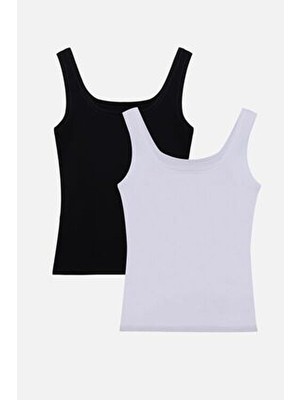 Koza İç Giyim Kadın 2'li Kalın Askılı Likralı Atlet