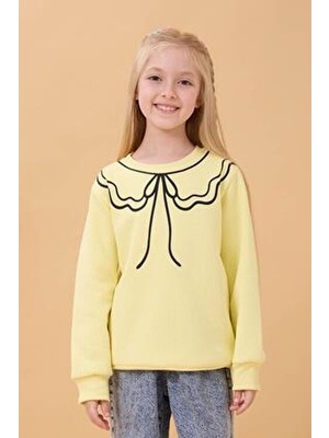 Perendi Kız Çocuk Bisiklet Yaka Baskılı Şardonlu Kışlık Sweatshirt - Sarı