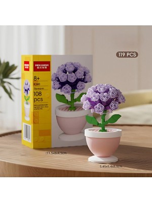 Brıcks Mor Ortanca Saksı Seti 119 Parça | Masaüstü Dekoratif Çiçek