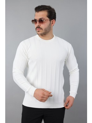 Masso Erkek Uzun Kol Bisiklet Yaka Kendinden Çizgili Triko