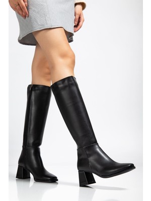 Zerenyus ZRİN-4804 Premium Siyah Fermuarlı Topuklu Çizme