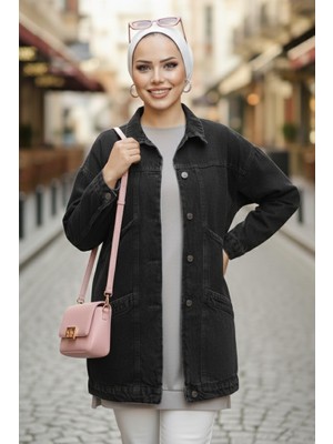 İlkimay.com Düğmeli Cepli Kot Ceket 1672 - Siyah