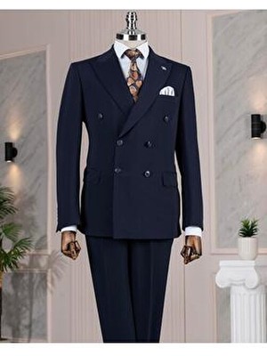 Italyan Stil Kruvaze Ceket Pantolon Takım Elbise Lacivert T14190