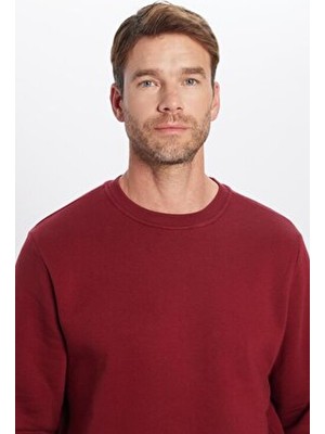 Tudors Unisex Relax Fit Rahat Kesim Pamuklu Yumuşak Dokulu Içi Polarlı Basic Bordo Bisiklet Yaka Sweatshirt