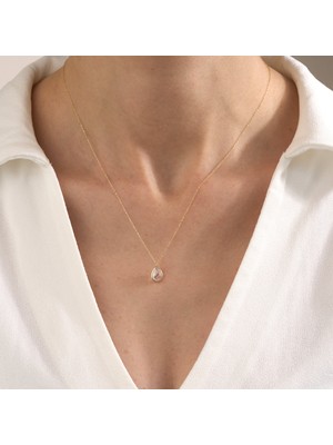 Gold Marley 14 Ayar “katre-I Nur” Zarif Damla Taşlı Altın Kolye