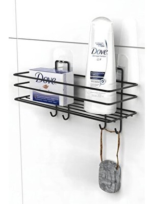  yapışkanlı 4 kancalı banyo rafı mat siyah banyo şampuanlık duşakabin duş askısı