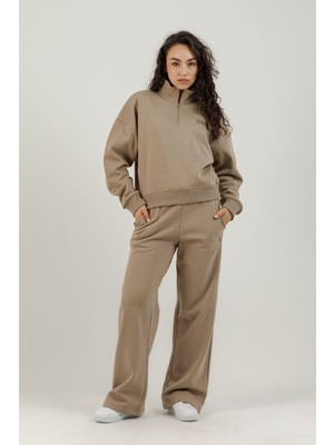 Airlife Bolder Fz.7 Yarım Fermuarlı Kadın Dik Yaka Sweatshirt Kahverengi