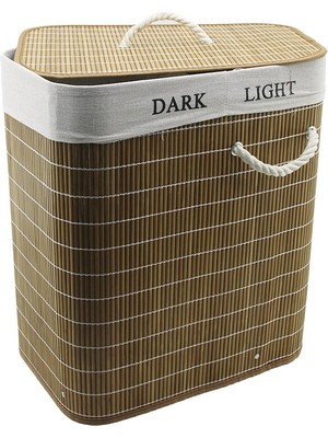 Selfbuysell Bambu Ahşap Kirli Çamaşır Sepeti 30X44CM Seyyar Kapaklı Içi Bezli Ip Kulplu (5324)