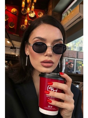 Ren Eyewear Dina Round Güneş Gözlüğü Unisex siyah gold Oval Çerçeveli