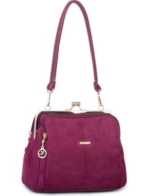 Nas Bag Burslu Klipsli Vintage Omuz ve Çapraz Çanta (23X20 cm Ebatlarındadır) Bordo Süet