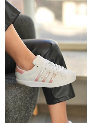 Solazer Kadın Siyah Beyaz Çizgi Detaylı Ortopedik Sneaker 059-K 059-K