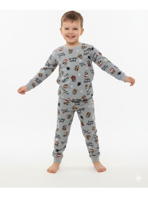 CQCQ Erkek Çocuk %100 Pamuk Pijama Takımı – Uzun Kollu Desenli Rahat Kesim Ev Giyim Seti