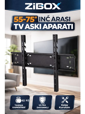 Zibox Sabit TV Duvar Askı Aparatı 55-75 İnç Ekran Boyutu İçin Kolay Montaj