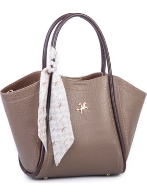 Nas Bag Kadın Fularlı El ve Omuz Çantası Vizon Kahve Victoria