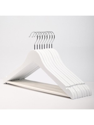 Dekohop Ahşap Askı Elbise Ceket Pantolon Askısı Beyaz Renk 10 Adet