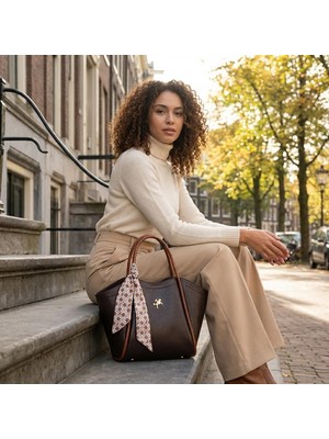 Nas Bag Kadın Fularlı El ve Omuz Çantası Kahve Taba Victoria