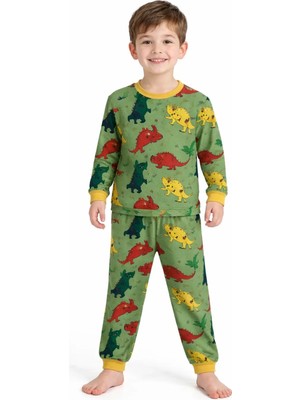 CQCQ Dinazor Baskılı Erkek Çocuk Pijama Takımı %100 Pamuk