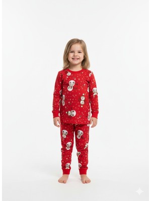 CQCQ Unisex Kardan Adam Desenli Pijama Takımı Kışlık %100 Pamuk