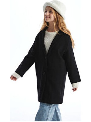 LC Waikiki Siyah Kız Çocuk Kaşe Kaban