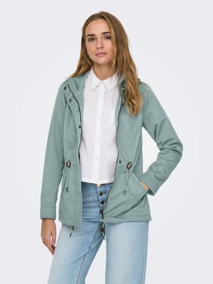 Only Kadın Kapüşonlu Canvas Parka Mavi Ceket - 15319876