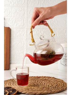 Colletta - Bambu Saplı Cam Süzgeçli Cam Bitki Çayı Demliği 1200 ml