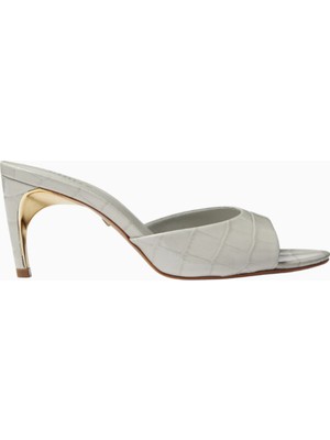 Schutz 80MM Topuklu Krokodil Dokulu Deri Curve Mules, Modern ve Gösterişli Tasarım