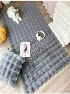 Saraz Halı Puffy Bubble Tavşan Tüyü Kaymaz Makinede Yıkanabilir Salon Koridor Mutfak Halı