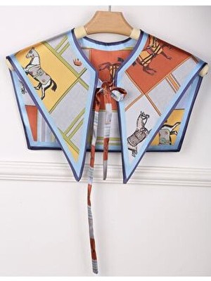 Stil Mavi Atlar Desenli Kadın Omuz Şalı Polyester Kumaş ile Trend Renk ve Desen