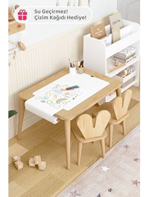 Obi Atölye Ahşap Oyun Aktivite Masası Suya Karşı Dayanıklı 2 Adet Ahşap Sandalyeli