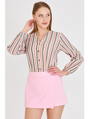 Armonika Kadın Pembe Kolu Lastikli Bürümcük Gömlek ARM-24K001002