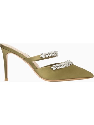 Nass Autumn 90 Kristal Taşlı, Saten Sivri Burun El Yapımı, Şık ve Zarif Mule