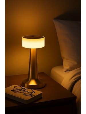3 Modlu Dokunmatik Denver Altın Masa Lambası Kablosuz Şarj Edilebilir USB Şarjlı LED Masa Lambası Modern Tasarımlı Taşınabilir Gece Lambası Metal Gövdeli