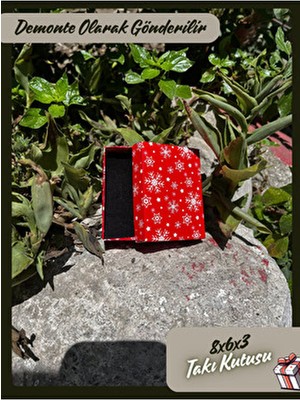 Fatih Kutu 8X6X3 - Kırmızı Kar Tanesi Desenli Süngerli Takı Kutusu | [demonte 25 Adet]