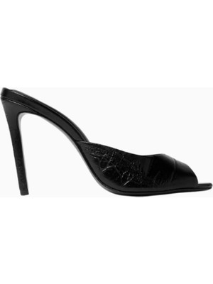 Black Suede Studio Alessia 100 Siyah Kroko Deri, El Yapımı Stiletto Mule