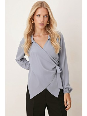 Armonika Kadın Gri Yakalı Kruvaze Bluz ARM-22Y024025