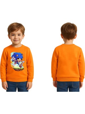 Sedirli Unisex Sonic Baskılı Çocuk Swaetshirt 3 Iplik Şardonlu
