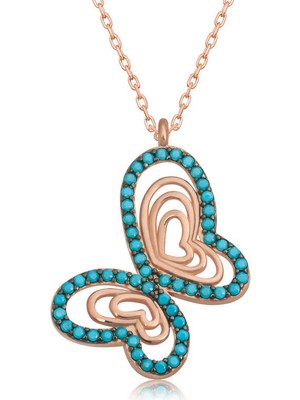 Erseyy 925 Ayar Gümüş Turkuaz Taşlı Kelebek Kadın Gümüş Kolye