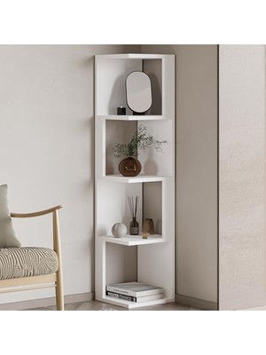Herry Köşe Kitaplık – Dekoratif Raf Ünitesi, Modern Kütüphane, Beyaz