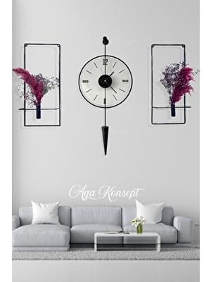 Aga Konsept Vip Set 3'lü Siyah Masippi Nano Abs Kırılmaz Göbek, Modern Dekoratif Duvar Saati