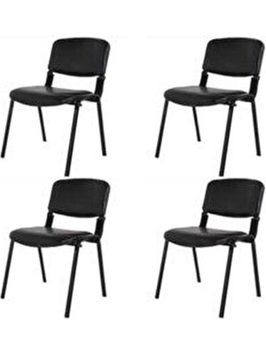 Form Ofis Bekleme Sandalyesi 4 Adet Suni Deri Siyah Form