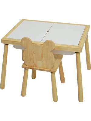 Joy Kids Toy Ahşap Duyusal Çocuk Aktivite Masası Oyun Masası Çocuk Çalışma Masası 1 Adet Ayı Sandalye