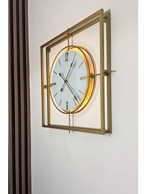 Aga Konsept Led'li Gold Kristal Square 60 cm Nano Abs Kırılmaz Göbekli, Modern Dekoratif Duvar Saati
