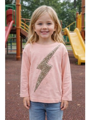 Onymino Kız Çocuk Pullu Işlemeli Uzun Kollu Pamuklu Penye Bluz 7 Yaş Pembe