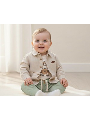 Baby Hola Pilot Tavşan Baskılı Müslin Kumaş Erkek Bebek Üçlü Takım Set Babyhola